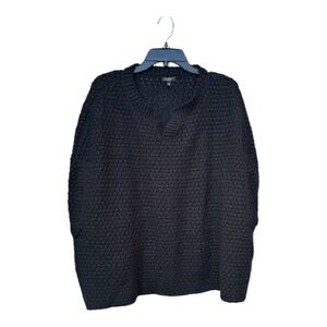 Talbots Wool Blend Chunky Poncho Knit Sweater Black S/M Classic Cozy Pullover